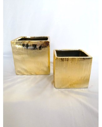 Cubo de cerámica dorada 10 y 13cm altura